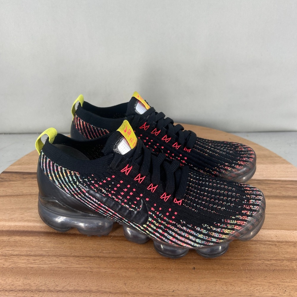 Nike Air VaporMax Flyknit 3 Black Multi Color AJ6910-009 Womens Size 7.5